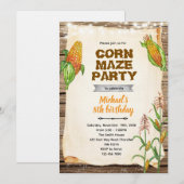 とうもろこし迷路の誕生日パーティー招待状 招待状 (正面/裏面)