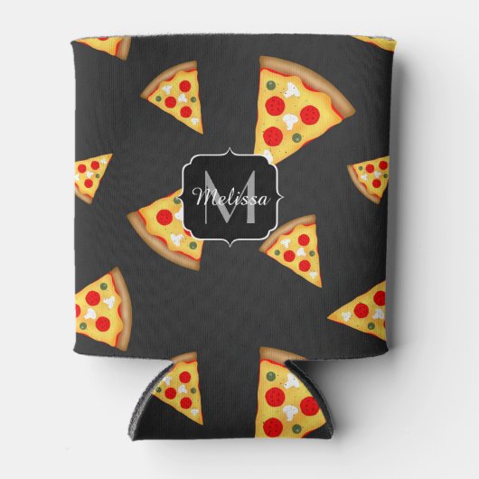とおもしろいのピザクールスライスは、モノグラムをパターン化する 缶クーラー (正面)