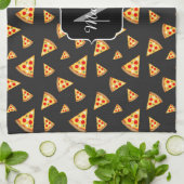 とおもしろいカッコいいピザのスライスはモノグラムのパターン キッチンタオル (折り畳み)