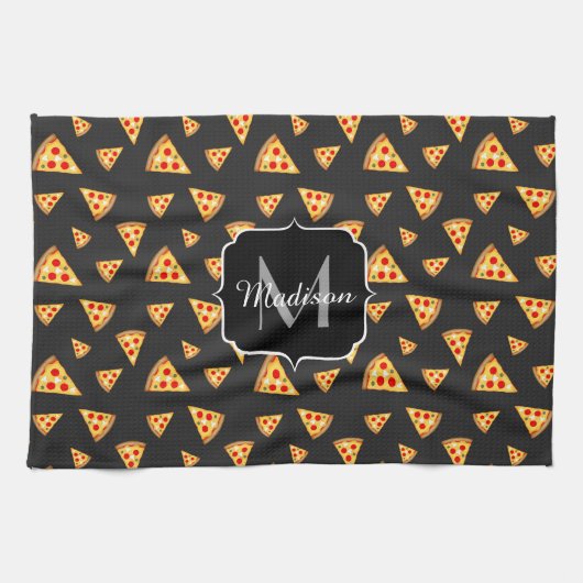 とおもしろいカッコいいピザのスライスはモノグラムのパターン キッチンタオル (横)