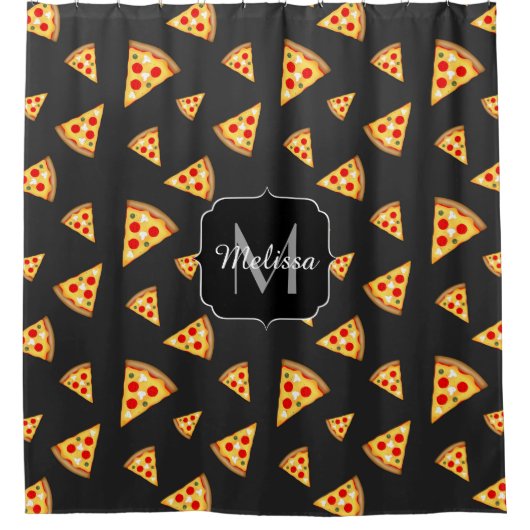 とおもしろいカッコいいピザのスライスはモノグラムのパターン シャワーカーテン (正面)
