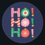 とおもしろいカラフルHO HO NAVY Blue Christmas ラウンドシール<br><div class="desc">ネイビーブルークリスマスギフトお洒落スタンプとカラフルHO HO HOスクリプト。</div>