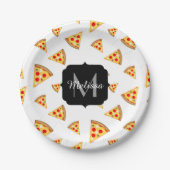 とおもしろいクールピザのスライスのパターンMonogram白 ペーパープレート (正面)