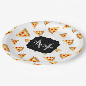 とおもしろいクールピザのスライスのパターンMonogram白 ペーパープレート (アングル)