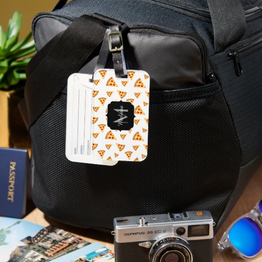 とおもしろいクールピザのスライスのパターンMonogram白 ラゲッジタグ (正面&裏面)
