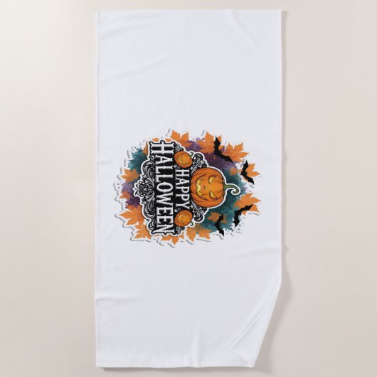 とおもしろいハロワ不気味イン引用文幸せ ビーチタオル (正面)