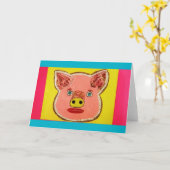 とおもしろい豚カラフルグリーティングカード カード (黄色い花)