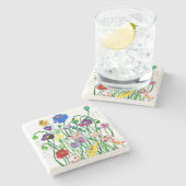 ~とお洒落いう鮮やかなケシの水色 ストーンコースター (横)