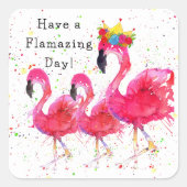 とお洒落ピンクカラフルのフラミンゴのステッカー スクエアシール (正面)