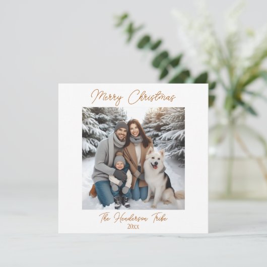 とかわいらしシンプルな金ゴールド家族の写真クリスマス シーズンカード (スタンド正面)