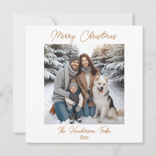 とかわいらしシンプルな金ゴールド家族の写真クリスマス シーズンカード (正面)