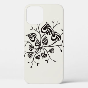 とがった葉との入れ墨のスタイルの抽象芸術の花柄 iPhone 12 PROケース