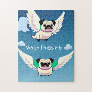 ときにPugsフライマンガパグかわいい可愛い顔 ジグソーパズル