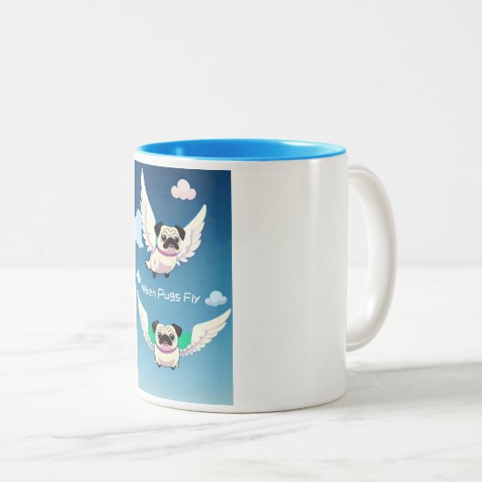ときにPugs愛らしいpug子犬のおもしろいスカイスケープ ツートーンマグカップ (正面右)
