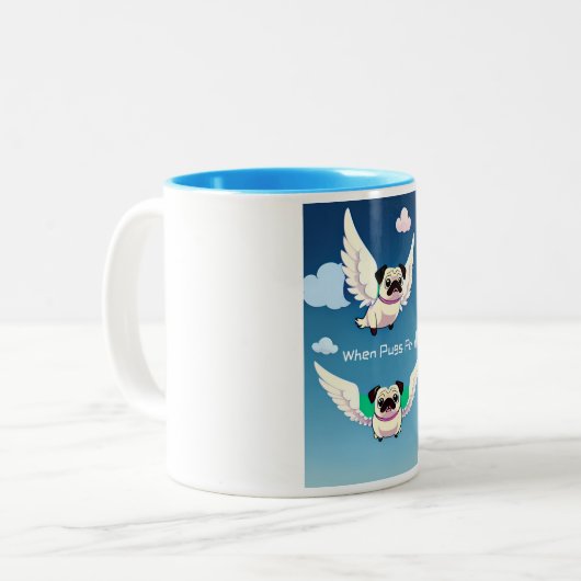 ときにPugs愛らしいpug子犬のおもしろいスカイスケープ ツートーンマグカップ (正面左)