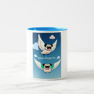 ときにPugs愛らしいpug子犬のおもしろいスカイスケープ ツートーンマグカップ