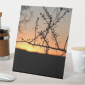 とげのあるアカシアの木のシルエットを持つアフリカの夕日 台座サイン (インサイチュ)