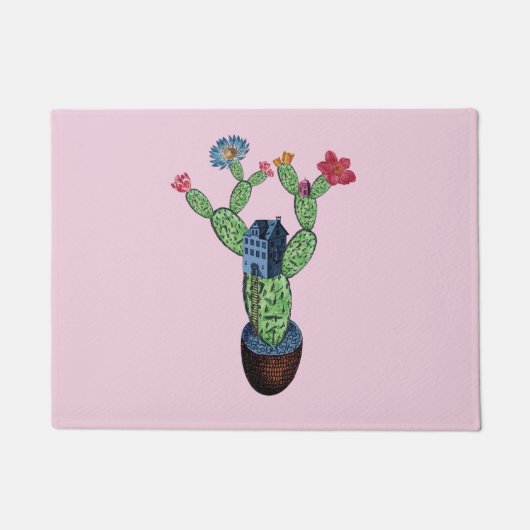 とげのあるサボテンに花 ドアマット (正面)