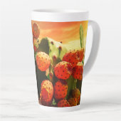 とげのあるナシのサボテンの果実と赤い空 カフェラテマグ (右アングル)