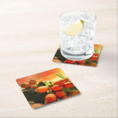 とげのあるナシのサボテンの果実と赤い空 スクエアペーパーコースター (インサイチュ)