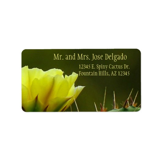 とげのあるナシのサボテン砂漠の花/黄色の緑/ ラベル (正面)