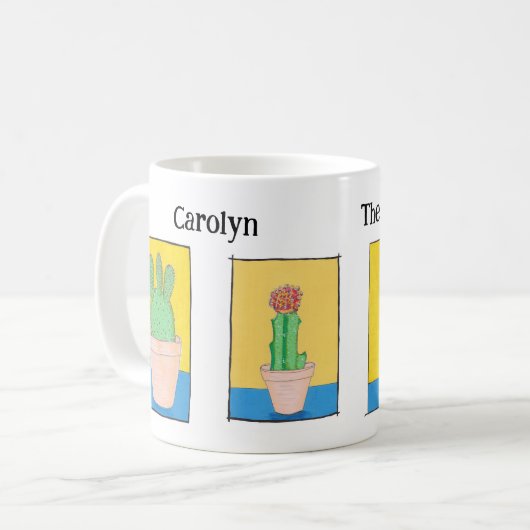 とげのある植物の女性、サボテンのスケッチ、あなたの名前 コーヒーマグカップ (正面左)