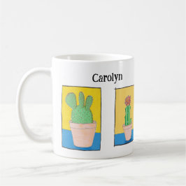 とげのある植物の女性、サボテンのスケッチ、あなたの名前 コーヒーマグカップ