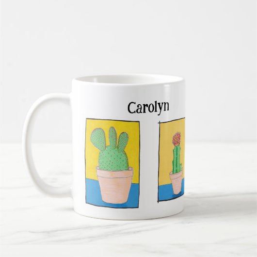 とげのある植物の女性、サボテンのスケッチ、あなたの名前 コーヒーマグカップ (左)