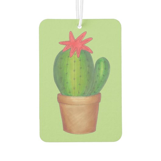 とげのある緑のサボテンの花の鉢植え庭師 カーエアーフレッシュナー (裏面)