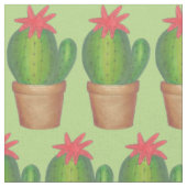 とげのある緑のサボテン花サボテン鉢植え ファブリック (クローズアップ)