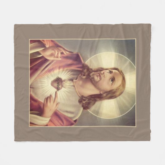 とげを搭載するイエス・キリストのハートの神聖なハート フリースブランケット (正面(横))