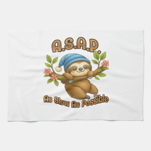 とことんスローペース - かわいいナマケモノ ASAP クラシックTシャツ キッチンタオル (横)