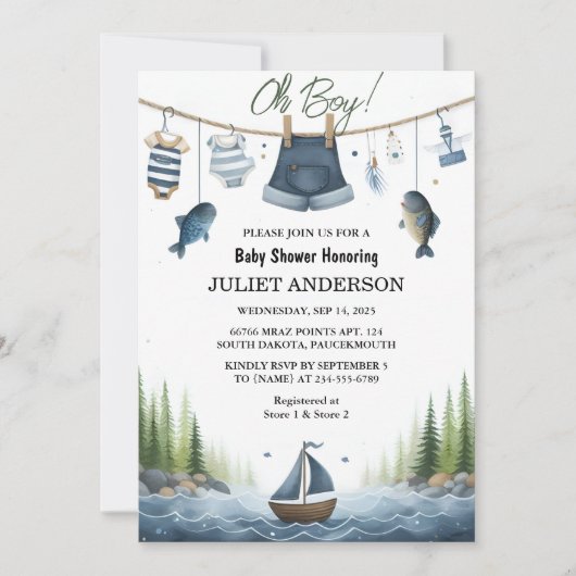 としてフックベイトおもしろい木材の小さな漁師の赤ちゃんシャワー 招待状 (正面)