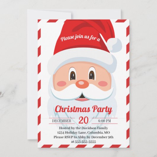 とすてきかわいいサンタクリスマスパーティー休日 招待状 (正面)