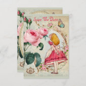 とってもかわいいアリスインワンダーランドのウェディング・セーブ・ザ・デート 招待状 (正面/裏面)