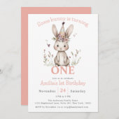 とってもかわいいウサギの1歳誕生日パーティー 招待状 (正面/裏面)