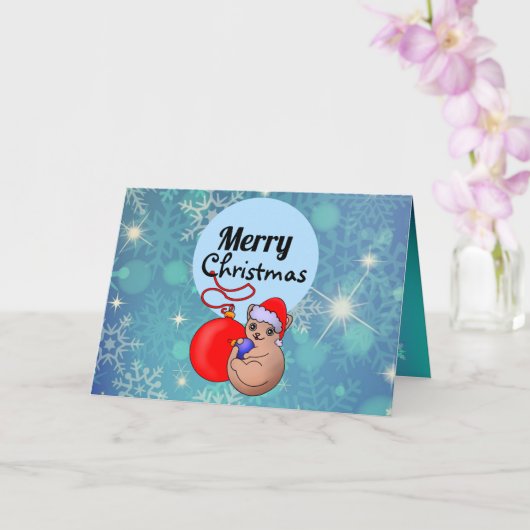 とってもかわいいクリスマスの猫の雪のサンタ帽 カード (蘭)