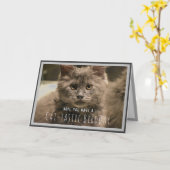 とってもかわいいグレーの子猫　面白い誕生日カード カード (黄色い花)