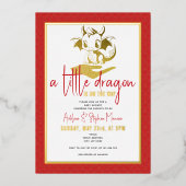 とってもかわいいドラゴンがやってくる! 赤ちゃん歓迎のベイビーシャワー 箔招待状 (正面)