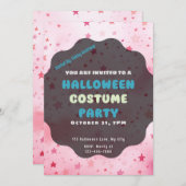 とってもかわいいピンクの星のモダンハロウィン 招待状 (正面/裏面)