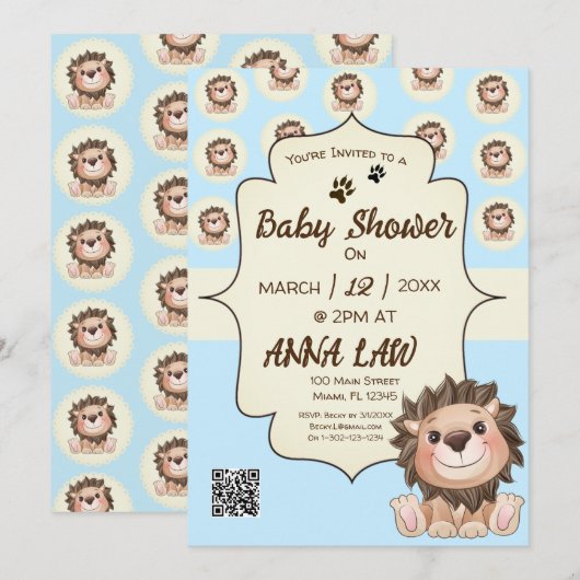 とってもかわいいライオンの赤ちゃん坊や 招待状 (正面/裏面)
