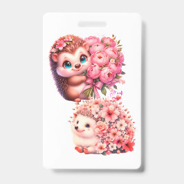 とってもかわいいロマンチックな花のハリネズミのデュオイラスト バッジ