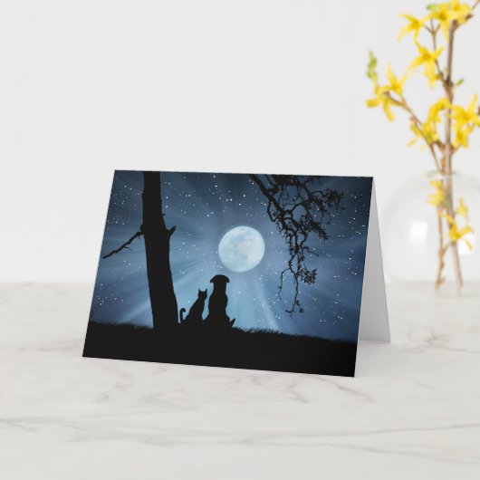 とってもかわいい冬至の犬と猫の祝福 カード (黄色い花)