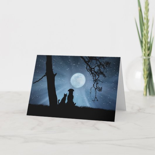 とってもかわいい冬至の犬と猫の祝福 カード (正面)