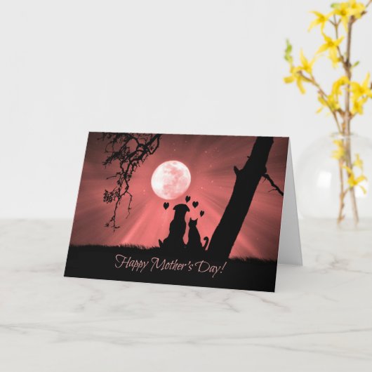 とってもかわいい母の日のカード 犬と猫 カード (黄色い花)