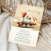 とってもかわいい水彩の汽車の出産祝い　男の子が生まれました！ 招待状