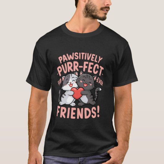 とってもかわいい猫の友情デザイン Tシャツ (正面)