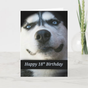 とってもかわいい笑顔のハスキー犬 18歳の誕生日カード カード