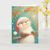 とってもカワイイカワウソのクリスマス カード (黄色い花)