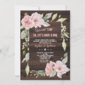 とってもキュートなブッシュピンクの花柄 ウッド 私たちは「I DO」 BBQ 招待状 (正面)